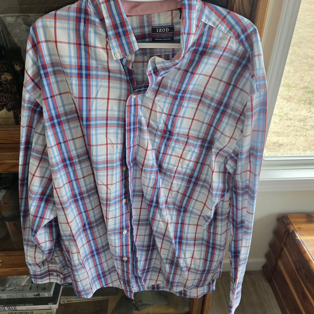 Izod Men's Plaid Shirt in Blue and Red